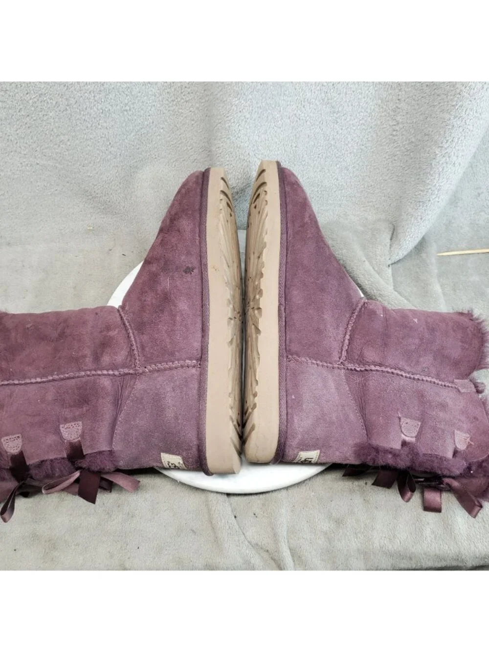 Ugg Shoes Womens Size 11 Bailey Bow II Purple Suede Boots *Read* - Picture 7 of 11